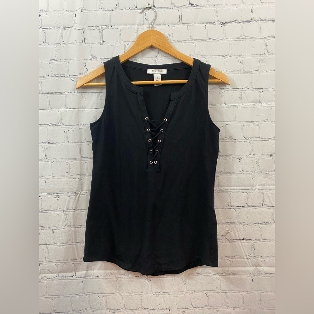 White House Black Market Womens Size XSmall Black Tank Faux Lace Up Neckline